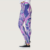 Fuschia Paarse Aqua Witte Psychedelische Bloem Leggings (Links)