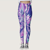 Fuschia Paarse Aqua Witte Psychedelische Bloem Leggings (Voorkant)