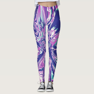 Fuschia Paarse Aqua Witte Psychedelische Bloem Leggings