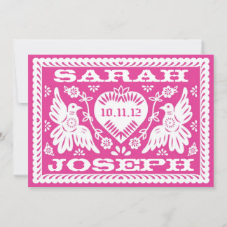 Fuschia Papel Picado Tortelduifjes Weddenschap Kaart