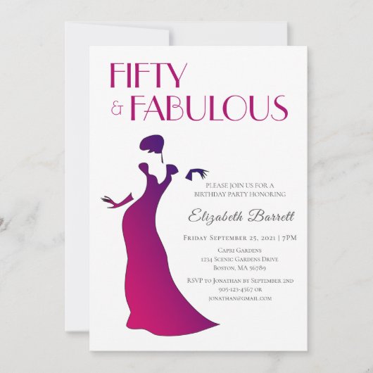 Fuschia Pink Elegant 50 en Fabulous Birthday Kaart (Voorkant)