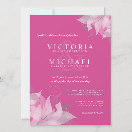 Fuschia Pink en White Floral Wedding Invitations Kaart (Voorkant)