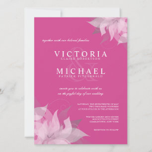 Fuschia Pink en White Floral Wedding Invitations Kaart