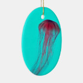 Fuschia Pink Jellyfish on Aqua Blue Green Keramisch Ornament (Rechts)