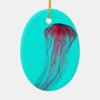 Fuschia Pink Jellyfish on Aqua Blue Green Keramisch Ornament
