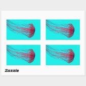 Fuschia Pink Jellyfish on Aqua Blue Green Rechthoekige Sticker (Vel)