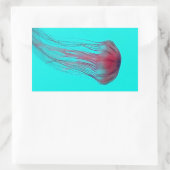 Fuschia Pink Jellyfish on Aqua Blue Green Rechthoekige Sticker (Tas)