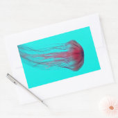 Fuschia Pink Jellyfish on Aqua Blue Green Rechthoekige Sticker (Envelop)