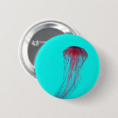 Fuschia Pink Jellyfish on Aqua Blue Green Ronde Button 5,7 Cm (Voorkant /achterkant)