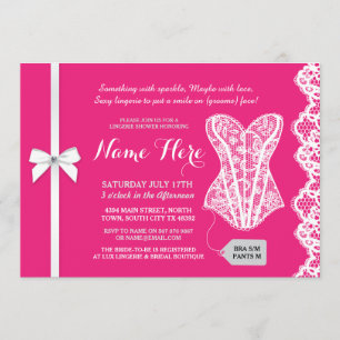 Fuschia Pink Lingerie Shower Lace Bridal Invite Kaart