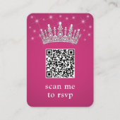 Fuschia Pink QR RSVP Quinceañera Crown & Photo Informatiekaartje (Voorkant)