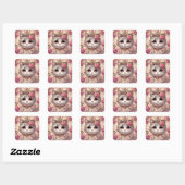 Fuschia Princess Cat Vierkante Sticker (Vel)
