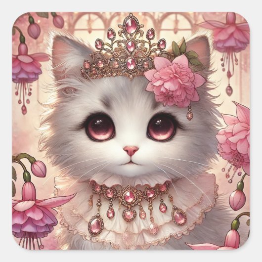 Fuschia Princess Cat Vierkante Sticker (Voorkant)