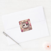 Fuschia Princess Cat Vierkante Sticker (Envelop)