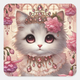 Fuschia Princess Cat Vierkante Sticker