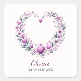 Fuschia Roze Bloemen Hart Baby shower Uitnodiging Vierkante Sticker