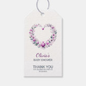 Fuschia Roze Bloemen Hart Dank U Baby shower Cadeaulabel (Voorkant)