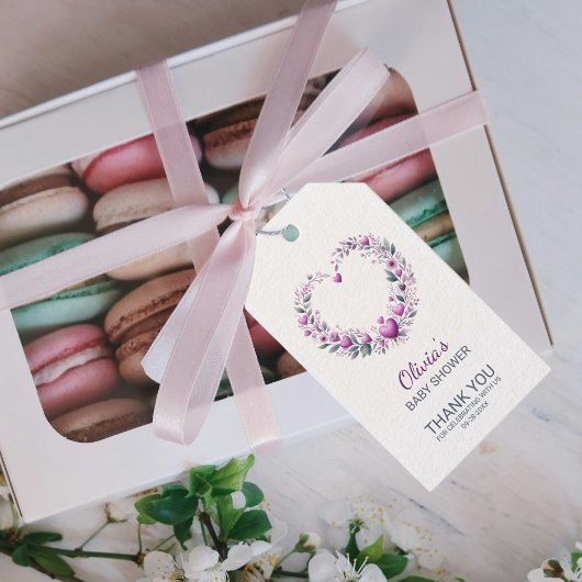 Fuschia Roze Bloemen Hart Dank U Baby shower Cadeaulabel