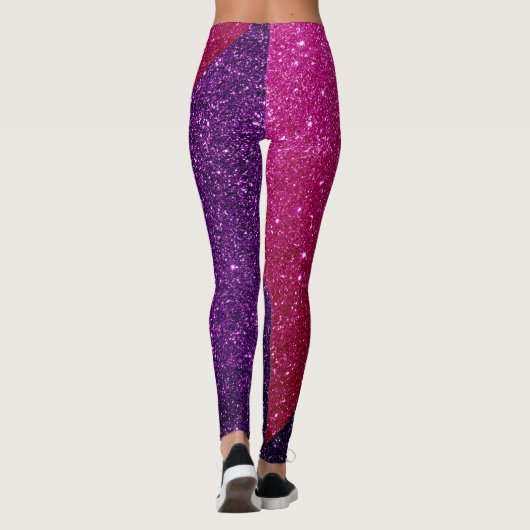 Fuschia Roze en Donkere Paarse Glitter Glam Leggin Leggings (Achterkant)