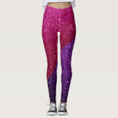 Fuschia Roze en Donkere Paarse Glitter Glam Leggin Leggings (Voorkant)