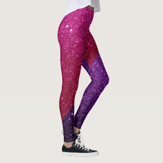 Fuschia Roze en Donkere Paarse Glitter Glam Leggin Leggings (Rechts)
