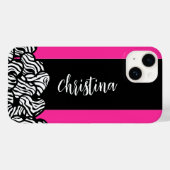Fuschia roze zwarte witte zebra patroon hartnaam Case-Mate iPhone case (Achterkant (horizontaal))