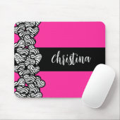 Fuschia roze zwarte witte zebra patroon hartnaam muismat (Met muis)