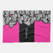 Fuschia roze zwarte witte zebra patroon hartnaam theedoek (Horizontaal)