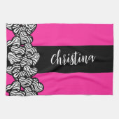 Fuschia roze zwarte witte zebra patroon hartnaam theedoek (Horizontaal)