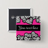 Fuschia roze zwarte witte zebra patroon hartnaam vierkante button 5,1 cm (Voorkant /achterkant)