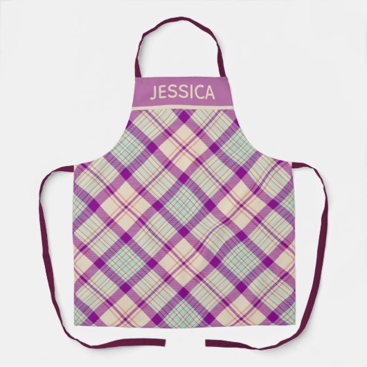 Fuschia Schotse Tartan Plaid Patroon Gepersonalise Schort (Voorkant)