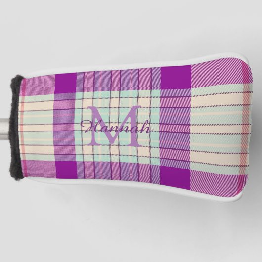 Fuschia Scottish Tartan Pset Pattern Gepersonalise Golfheadcover (Voorkant)