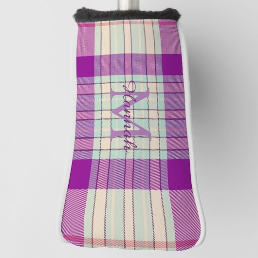 Fuschia Scottish Tartan Pset Pattern Gepersonalise Golfheadcover (Draai 90)