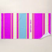 Fuschia Sky Blue Lemon Yellow Stripes Patroon Strandlaken (Voorkant)