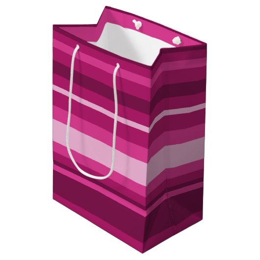 Fuschia strepen medium cadeauzakje (Voorkant Gekanteld)