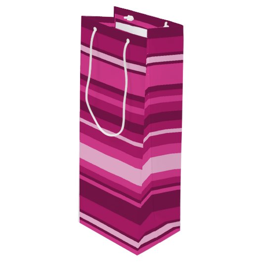 Fuschia strepen wijn cadeautas (Voorkant Gekanteld)