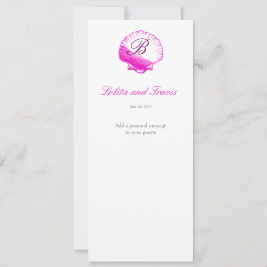Fuscia Roze Schelp Trouwreceptie Diner Menu Kaart (Achterkant)
