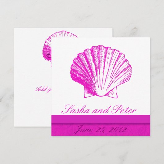 Fuscia Shell Beach Wedding Invitations Kaart (Voorkant / Achterkant)