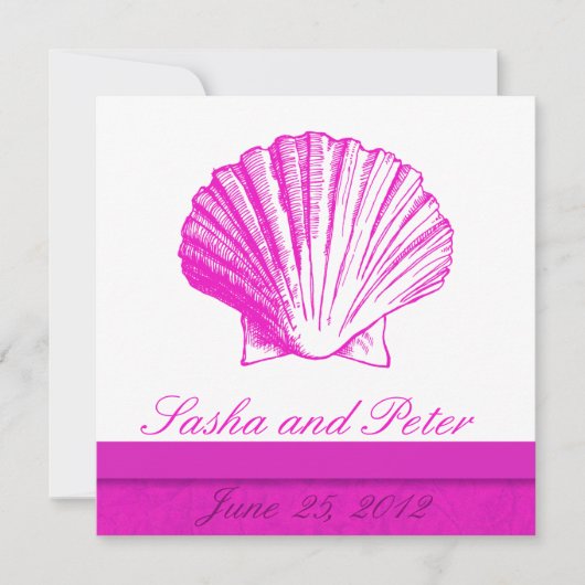 Fuscia Shell Beach Wedding Invitations Kaart (Voorkant)