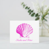 Fuscia Shell Beach Wedding RSVP Briefkaart (Staand voorkant)