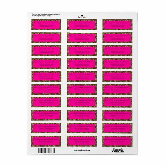 Fuscia Wild Side Adresetiketten Etiket (Full Sheet)