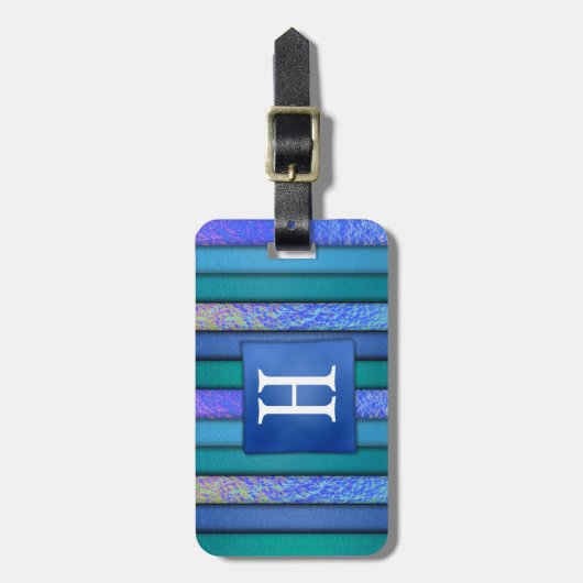Fused Glass Look Art Monogram Blues Bagagelabel (Voorkant verticaal)