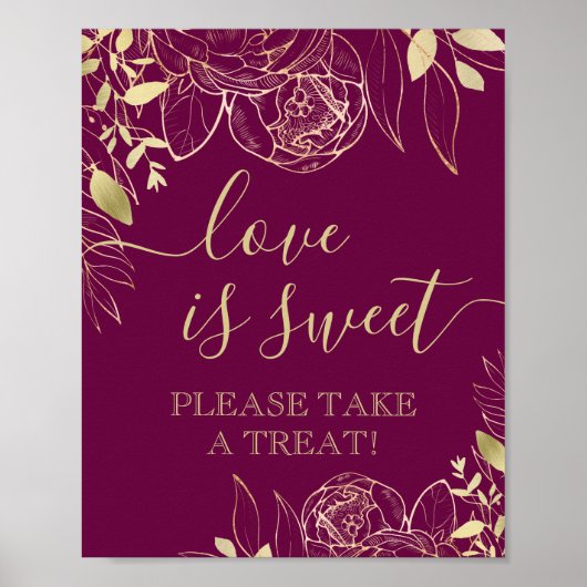 Fushcia & Gold Modern Floral Sweet Favor Table Poster (Voorkant)