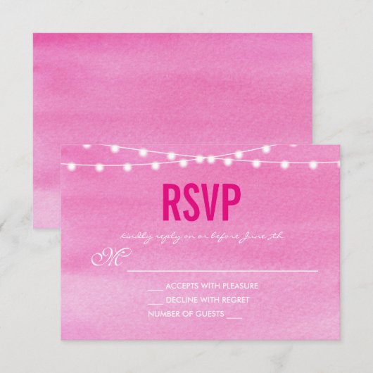 Fushcia Waterverf String Lights RSVP Kaartje (Voorkant / Achterkant)