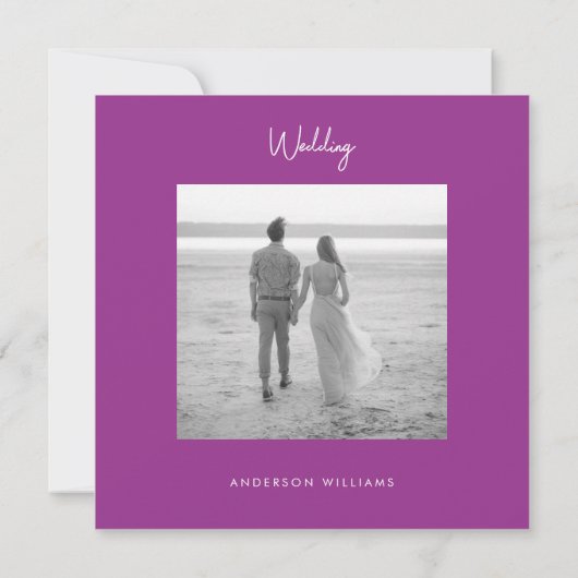 Fushia Damask foto bruiloft bewaart datum Save The Date (Achterkant)