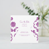 Fushia Damast Foto Bruiloft Save The Date (Staand voorkant)