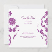 Fushia Damast Foto Bruiloft Save The Date (Voorkant)