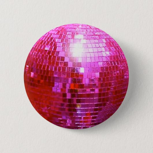FUSHIA DISCO BALL DANCE PARTY RONDE BUTTON 5,7 CM (Voorkant)
