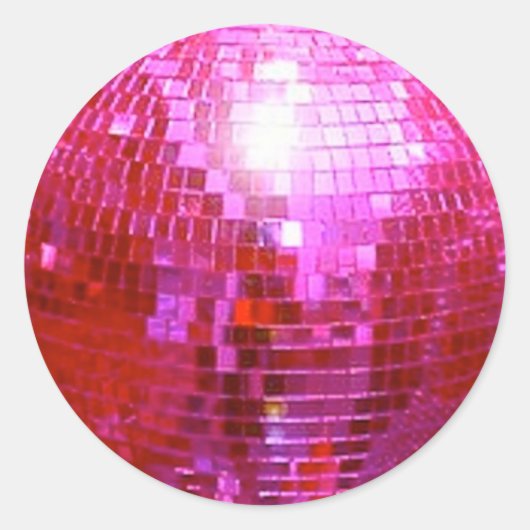 FUSHIA DISCO BALL DANCE PARTY RONDE STICKER (Voorkant)