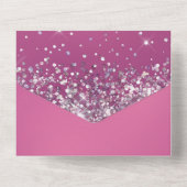 Fushia en Glitter Quinceañera All In One Uitnodiging (Achterkant)